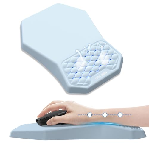 Ergonomic Mouse Pad Wrist Rest Support, Massage Design Surface for Carpal Tunnel Pain Relief, Memory Foam, Non-Slip PU Base for Computer Desk, Sky Blue - color: Sky Blue