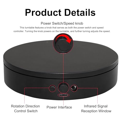 Motorized Rotating Display Stand with Remote, 5.91in 360 Electric Turntable for Display,Photography,3D Scanner Models, Motorized Lazy Susan and Photography Turntable Control Angle/Speed,Step/Swing/Continuous Rotation - size: 5.91inch/Black/11Lbs Load