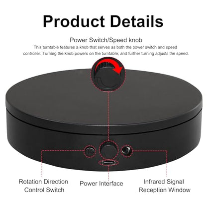 Motorized Rotating Display Stand with Remote, 7.87in 360 Electric Turntable for Display,Photography,3D Scanner Models, Motorized Lazy Susan and Photography Turntable Control Angle/Speed,Step/Swing/Continuous Rotation - size: 7.87inch/Black/11Lbs Load