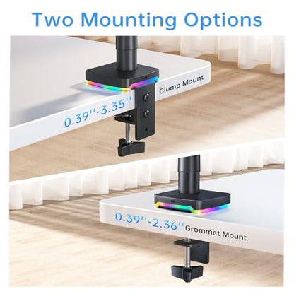 RGB Single Monitor Stand, Gas Spring Monitor Arm with 3 USB Ports, Charging and USB Data Transfer Function, Desk Mount for 13"-32" Monitors up to 19.8lbs, Adjustable Height, Tilt, Swivel, Rotate - size: RGB Single Arm
