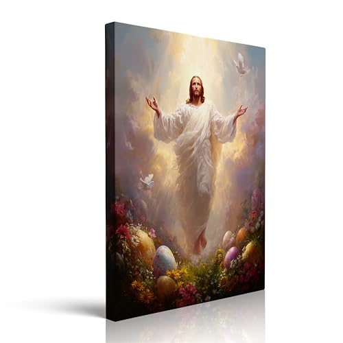 Canvas Wall Art Framed Jesus Christian Religious Inspirational Floral Easter Halo Spiritual Peaceful Serene Faith Modern Pastel Vibrant Wall Decor for Bedroom Dorm Prayer Flower Decor 12x16 Inches - color: Jesus, size: 16"L x 12"W