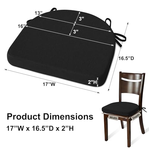 Shinnwa Kitchen Chair Cushions, Non-Slip Dining Chair Cushions with Ties and Machine Washable Cover, 17 x 16.5 x 2in, Black - color: Black