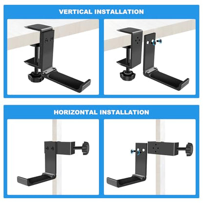 2PCS Headphone Stand Hanger Holder, Foldable Aluminum Desk Headphone, Universal Space Saving Headset Stand Multifunctional Under Desk Hanger for Home Office - size: Black 2PCS