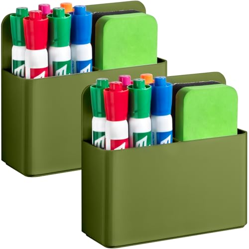 2 Pcs Magnetic Dry Erase Marker Holder for Whiteboard, Plastic Magnetic Pen Holder for Refrigerator Fridge, Magnet Pencil Cup for School Classroom, Locker Accessories, Pen Cup Organizer-Army Green - color: Army Green