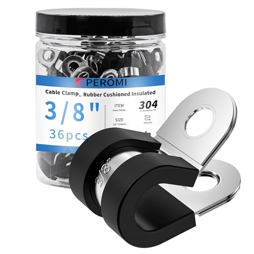 3/8 Inch Rubber Cushioned Cable Clamps, 36PCS | 304 Stainless Steel Reinforced, Rivet Loop Clips, Insulated Pipe Wire Clamps, Indoor Outdoor Marine & Automotive Use - size: cable clamp-3/8"(10mm) 36pcs