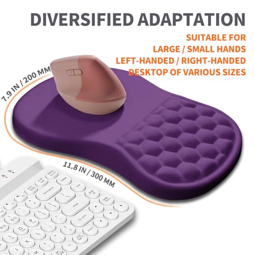 Ergonomic Joint Wrist Support Mouse Pad with Memory Foam Cushion Massage Bump, Carpal Tunnel Pain Relief Mousepad Slope Design for Wrist Rest, 11.8x7.9 in, Dark Violet - color: Dark Violet
