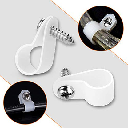 LOKMAN 50 Pack 1/2 Inch Rope Light P-Style Mounting Clips with Compatible Stainless Steel Pan Head Phillips Screws White - size: 50 Pack 1/2 Inch Clips with Screws