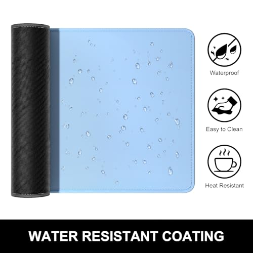 Hsurbtra Desk Pad, 32" x 16" Premium-Textured Desk Mat, Stitched Edge Anti-Slip Waterproof Rubber Mouse Pad, L Extended Computer Mat for Office Gaming Laptop Keyboard Sky Blue
