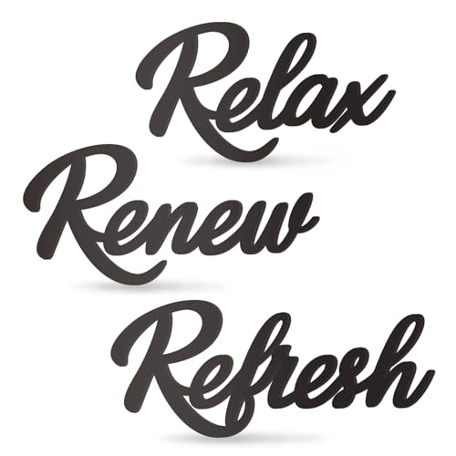 3 Pieces Bathroom Decor Wooden Bathroom Sign,Relax Renew Refresh Sign (Black-large) - color: Black-large