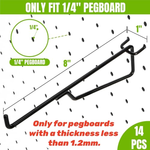 14 Pack Pegboard Shelf Hooks, Only Fits Pegboards Under 1.2mm Thick | 8 Inch Metal Peg Board Bracket, Peg Board Shelving Hook Accessories, Utility Tool Hangers Set for Garage, Craft