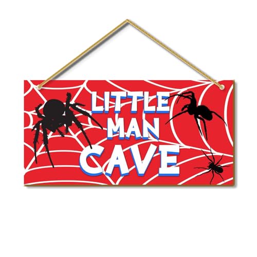 Little Man Cave, Spider Room Decor for Boys Wooden Door Sign Baby Boys Bedroom Wall Decorations for Nursery Toddler Nursery Playroom Wall Art - color: boy cave (spider)