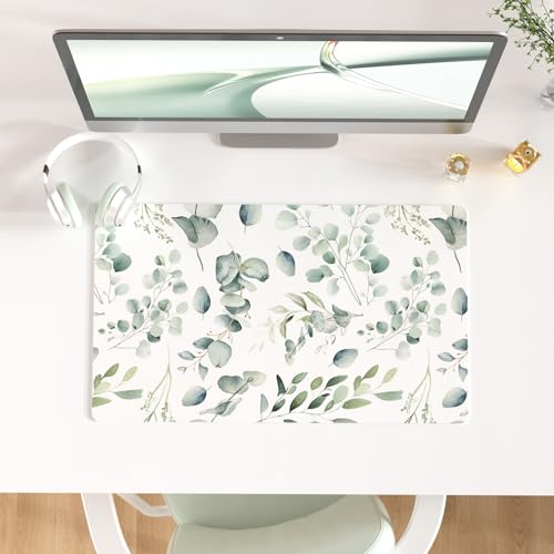 Colorful Star Large Mouse Pad, PU Leather Waterproof Desk Mat, Computer Gaming Mouse Pad, XXL Full Table Mousepad Non Slip Desk Pad for School Office Home 23.6" x 13.8" - Fresh Eucalyptus Leaves - color: Fresh Eucalyptus, size: 23.6L x 13.8W inches