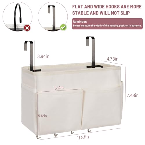 Bedside Storage Organizer 5 Pockets with 4 Hooks Hanging Storage Bag for Headboards/Bunk Bed (White) - color: White