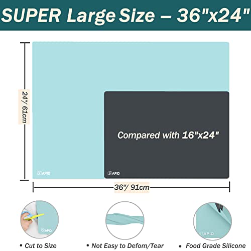 Extra Large Silicone Mat 36" x 24" Place Mats, Heat Resistant Mat for Kitchen Countertop Protector, Thick Placemats Washable Silicone Mats for Kitchen Counter Mat Dining Table Mat, Mint Green, Sapid - color: Mint Green, size: 36" x 24"