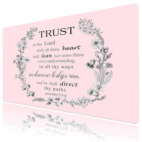 EOBTAIN Pink Large Mouse Pad Bible Verse Keyboard Mat 31.5x15.7 Inch Scripture XXL Extended Desk Mat Smooth Non-Slip Rubber Mousepad Relaxing Spiritual Desk Accessories for Office Home - color: Pink Grey
