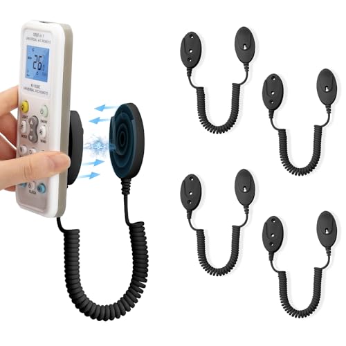 4-Pack Magnetic Remote Control Holders with Spring Ropes - Safely Secure Remotes & Small Items, Wall-Mount with Adhesive, Anti-Loss, Rapid Adsorption, Extendable Spring (Black 43 inch, 4 Pack) - color: Black 43 inch, 4 pack