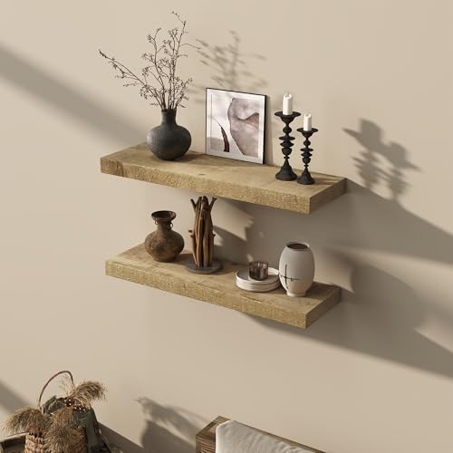Acovy 30" Unfinished Solid Reclaimed Wood Floating Shelves, Rustic Heavy-Duty Wall Shelves, 8" Deep Floating Shelf for Living Room, Bathroom, Bedroom and Kitchen, Set of 2, Natural - color: Natural, size: 30inches-2p