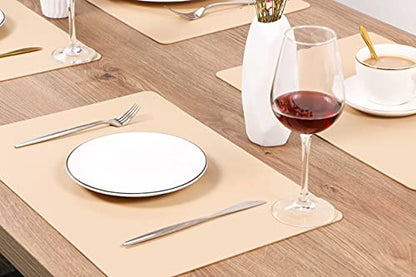 Wipeable Placemats Leather Table Mats Waterproof Heat-Resistant Easy to Clean for Dining Table Set Kitchen Table (4, Buff) - color: Buff, size: set of 4