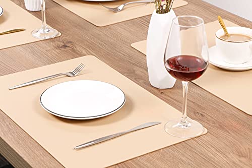 Wipeable Placemats Leather Table Mats Waterproof Heat-Resistant Easy to Clean for Dining Table Set Kitchen Table (4, Buff) - color: Buff, size: set of 4