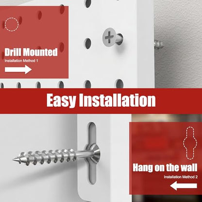 Peg Board 4 Pack Metal Pegboard Panels with 50 Hooks, White Pegboard Organizer - color: White, size: 16x12"- 4 Pcs