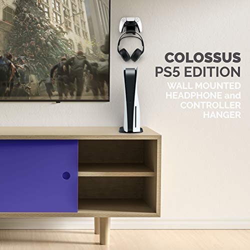 BRAINWAVZ The Colossus [PS5 Edition] DualSense Gamepad Controller & Headphone Hanger Holder Mount for PlayStation PS5 Game Controller and Pulse 3D headset, No Screws, Strong VHB Adhesive (Black) - color: PS5 Colossus