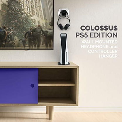 BRAINWAVZ The Colossus [PS5 Edition] DualSense Gamepad Controller & Headphone Hanger Holder Mount for PlayStation PS5 Game Controller and Pulse 3D headset, No Screws, Strong VHB Adhesive (Black) - color: PS5 Colossus