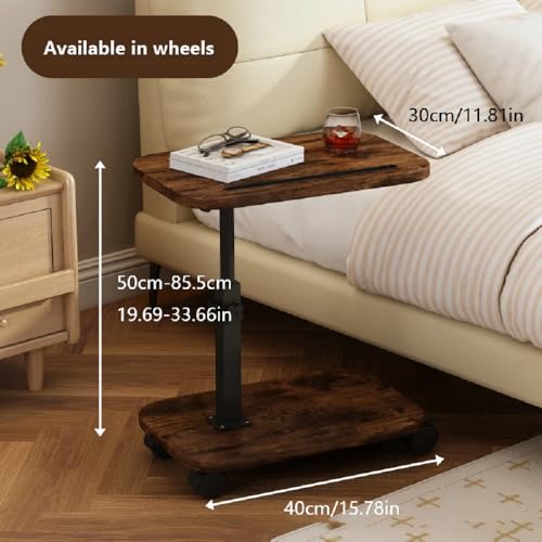 C Table End Table Adjustable Height, 360°Swivel TV Tray Table Couch Tables C Shaped Side Tables Living Room and Bedroom for Sofa, Bed,Chair (Retro Brown) - color: Retro Brown