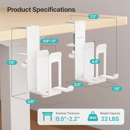 PEGZONE Laptop Stand Vertical, 2-Slot Under Desk Laptop Holder, White | Desk Side Storage with Headphone Holder, Laptop Organizer for Office Gaming - color: White