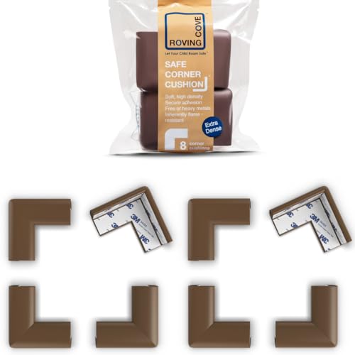 Roving Cove Slimfit Corner Protector for Baby Proofing (8 Small Corners), Soft Rubber Foam Furniture Corner Bumper Guards, 3M Adhesive Pre-Taped, Coffee Brown - color: Coffee Brown, size: Small 8 Count (Pack of 1)