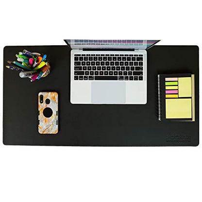 POCHAR Vegan Leather Desk Mat 31" x 16" - Desk Pad Protector for Desktop | Non-Slip PU Leather Dual-Sided Office Desk Blotter for Laptop Mouse Keyboard - Waterproof Writing Signing Pad, Black - color: Black