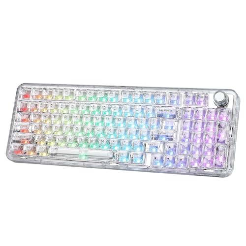 YUNZII X98 QMK/VIA Wireless Mechanical Gaming Keyboard with Knob,Tri-Mode BT5.0/USB-C/2.4GHz Hot Swappable Keyboard,Pre-lubed Switches Gasket Mount RGB Backlit for Wins/Mac (White, Crystal Switch) - color: White, size: Crystal Switch
