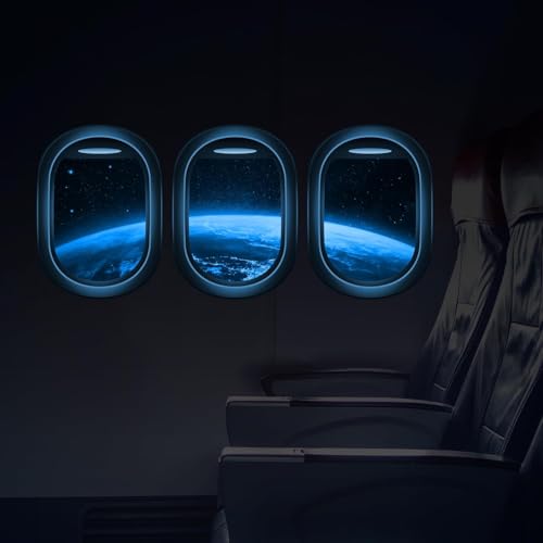 Quanhaigou Glow in The Dark 3D Space Wall Decals, Set of 3 Galaxy Window Stickers for Wall,Planet Themed Room Decor for Kids Boys - color: Window Galaxy Blue