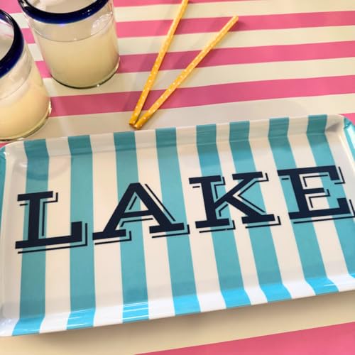 Sprinkles & Confetti Lake Melamine Serving Tray with Handles, Lake Blue Stripe Rectangular Platter - Shatter-Resistant, BPA-Free, Dishwasher Safe - Serving Tray for Charcuterie, Lake Days & BBQs - color: Blue Stripe