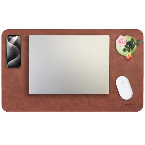 Soft Anti-Curl Faux PU Desk Mat 23.6"x13.8", Waterproof Heat Safe Non-Slip Vintage Desk Pad, Stitched Edge Wipeable Tear Resistant Desktop Protector for Work from Home Office (Brown) - color: Brown, size: 23.6" x 13.8"