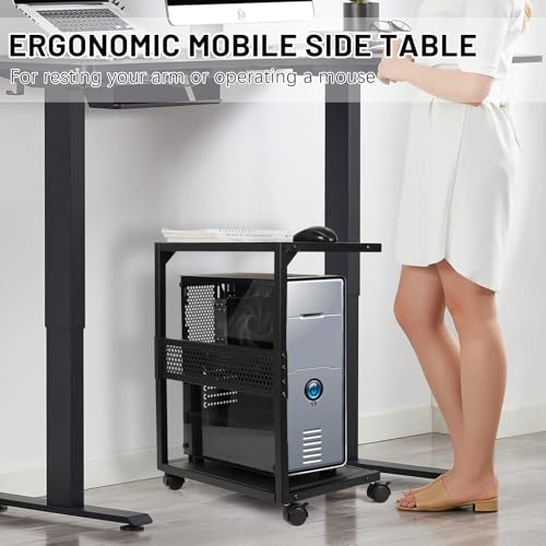 Bfttlity PC Stand Computer Tower Stand 2-Tier Metal CPU Holder with Locking Caster Wheels Suitable for Most PC (S, Black) - size: Small-Black