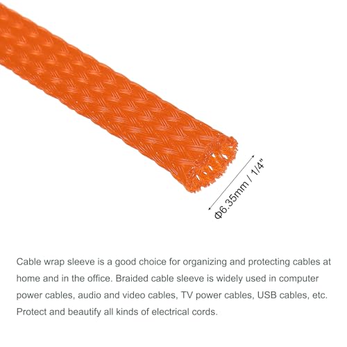 uxcell Expandable Sleeving, 1/4-inch 100ft Cable Sleeve, Orange - color: Orange, size: 1/4" x 100 Ft