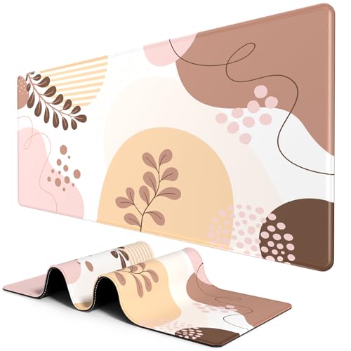 BOSOBO Large Desk Pad, XXL Extended Gaming Mouse Pad & Keyboard Mat, Desktop Full Cover 31.5 x 11.8 Inches, Boho Pink Abstract Flower - color: Boho Pink Abstract Flower, size: XL - 31.5 x 11.8 Inches