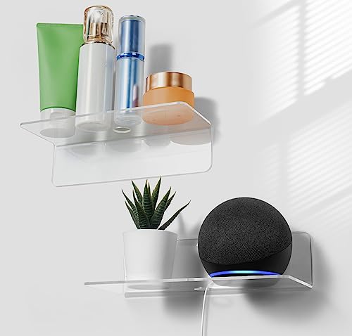 OAPRIRE Clear Acrylic Floating Shelves Set of 2 - Easily Expand Wall Space - Small Wall Shelf with Strong Adhesive for Bathroom, Bedroom, etc - color: Fully Clear