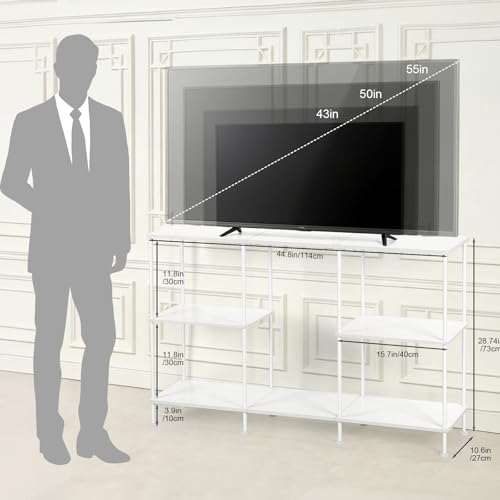 TV Stand for 50 Inch TV, White TV Stands for Living Room, 3 Tier Tall Entertainment Center with Storage Shelves, Narrow Console Table for Bedroom, Wood Media Stand TV Cabinet for Small Spaces, White - color: White