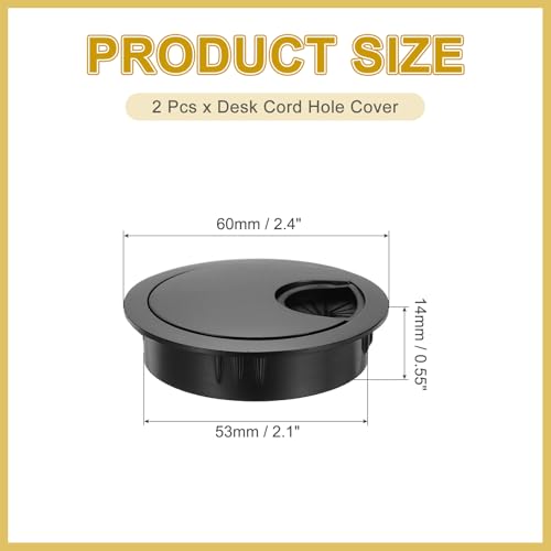 MECCANIXITY 2 Pcs Desk Grommet 2.1 Inch, Zinc Alloy Round Desk Hole Cover Wire Cable Cord Organizer for Home Office Computer Table Cables, 53mm, Black - color: Black, size: 2.1 Inch/53mm