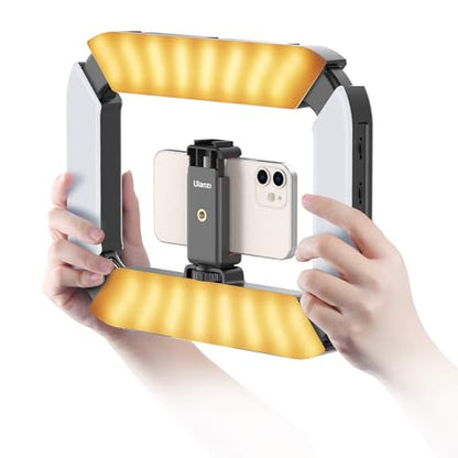 ULANZI Smartphone Video Rig with Light, Handheld Cell Phone Stabilizer with Ring Light 8500k Selfie Light for Filmmaking Live Steam Tiktok YouTube Video Recording, 8000mAh Build-in Battery - size: U200 Light