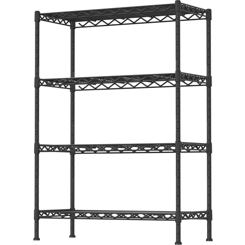 Soywey 4-Shelf Adjustable Heavy Duty Storage Shelving Unit, Metal Organizer Wire Rack for Laundry Bathroom Kitchen Pantry Closet, Black - size: 4-Shelf, style: No Wheels