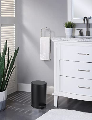 SunnyPoint 4.5 Liter(1.2 Gallon) Small Round Trash Can with Plastic Inner Bucket; Bathroom, Office, Kitchen and Bedroom Step On and Slow Close (BLK) - color: BLK, size: Small