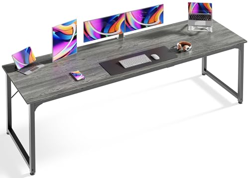 Huuger Computer Desk, 80 Inch Office Desk, Gaming Desk with Storage, Writing Desk Work Desk for Home Office, Study, Long Simple Desk, Large Legroom, Metal Frame, Grey - color: Grey, size: 80inch
