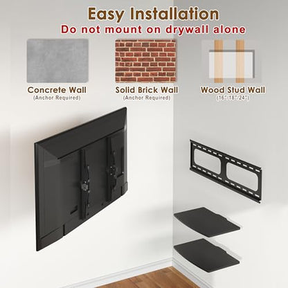 3-in-1 TV Wall Mount & Floating Shelves Kit, Fits 37–75" TVs, Wall-Mount TV Bracket with 2 Wooden Shelves, Max VESA 600×400 mm, for Living Room, Game Room, Bedroom