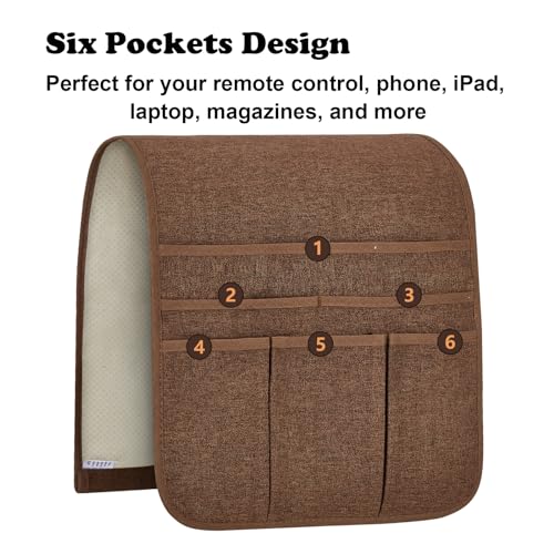Teniux Remote Control Holder Armchair Caddy for Recliner Couch, Non-Slip Armrest Organizer with 5 Pockets for Magazine, Tablet, Phone, iPad (Brown) - color: Color B- Brown