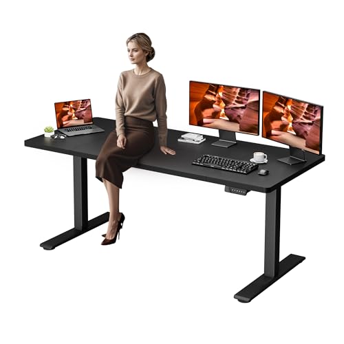 Dual Motor Standing Desk, Large Stand Up Desks, 71x31 Inches Electric Sit Stand Desks, 4 Memory Preset Adjustable Height Computer Table for Home Office with Splice Board (Black) - color: Black, size: 7131