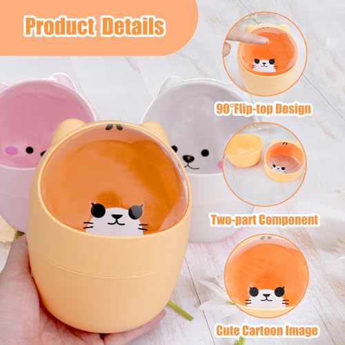 Cute Desktop Tiny Trash Can with Flip Lid, Creative Kawaii Bear Mini Wastebasket, Portable Countertop Dustbin for Office Kitchen Vanity Tabletop Bedroom (Yellow) - color: Yellow
