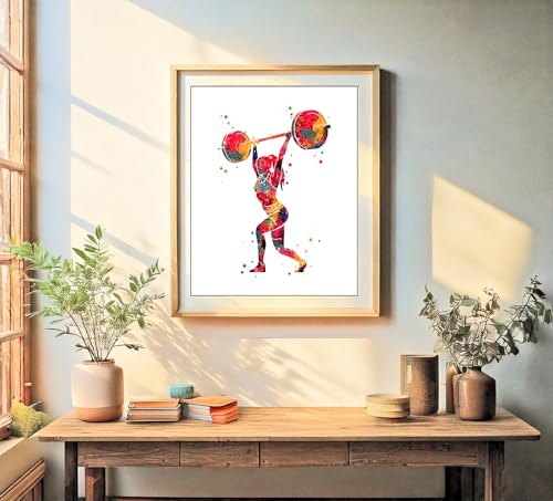 Woman Weight Lifter Watercolor Art Print Female Weightlifter Wall Decor Gym Fitness Poster Weight Lifting Woman Wall Art Ladies Sports Wall Art 8x10 Unframed Print - style: Weight Lifte