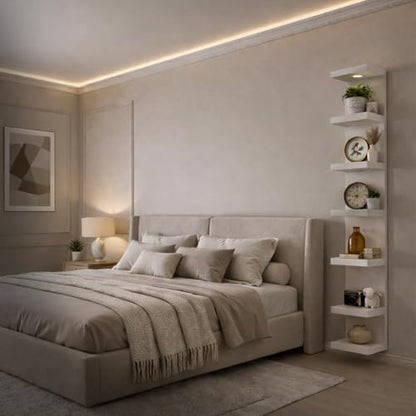 7 Tier Wall Shelf Unit,Black and White Lack Wall Shelf,Display Floating Shelf with LED Remote Control Light (White) - color: White